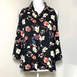 NWT Three Eighty Two Floral Boho Cold Shoulder Top Blouse Women Oversized XS